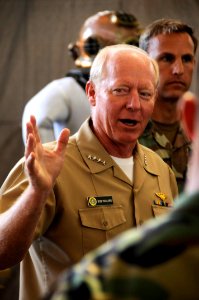 US Navy 090911-N-7498L-017 Adm. Robert Willard, commander, U.S. Pacific Fleet, speaks to Sailors assigned to Mobile Diving and Salvage Unit (MDSU) 1. Willard presented the Meritorious Unit Commendation award to MDSU-1