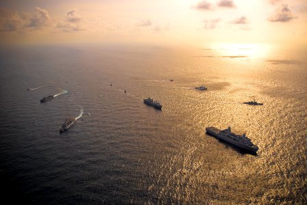 US Navy 090914-N-8590G-006 A multi-national naval forceunderway in formation as part of Fuerzas Aliadas PANAMAX 2009 photo