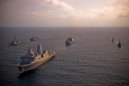 US Navy 090914-N-8590G-001 A multi-national naval forceunderway in formation as part of Fuerzas Aliadas PANAMAX 2009 photo