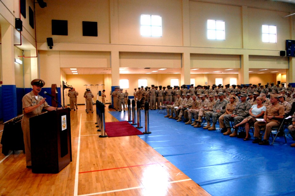 US Navy 090916-N-9818V-118 Master Chief Petty Officer of the Navy (MCPON) Rick West addresses the guests at the Southwest Asia FY2010 Chief Petty Officers Pinning Ceremony