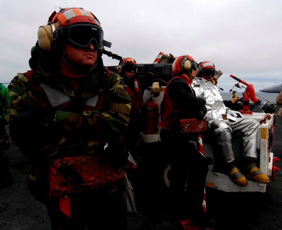 US Navy 090919-N-6538W-060 Aviation Boatswain's Mate (Handling) 3rd Class Cody Berger, from Belton, Texas, assigned to the aircraft carrier USS John C. Stennis (CVN 74)