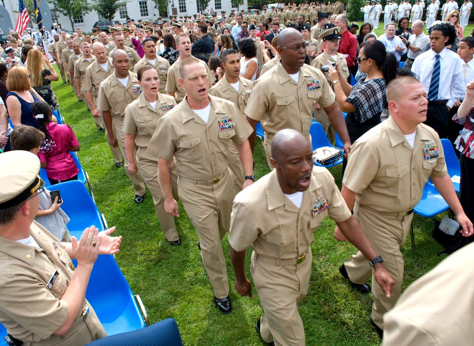 US Navy 090916-N-7090S-070 hief petty officer selects march in ranks before being promoted to chief petty officers during the 2009 chief petty officer pinning ceremony at the Washington Navy Yard