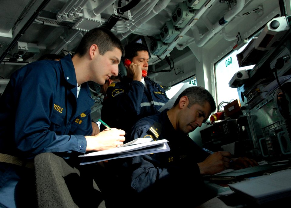 US Navy 090918-N-2821G-055 Lt.j.g. Louis Vitale helps execute a proliferation security initiative event aboard the Chilean frigate CNS Cochrane (FF 05) during the multinational training exercise Fuerzas Alaidas PANAMAX 2009