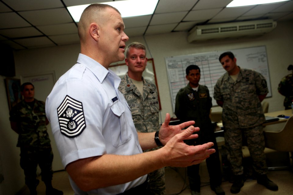 US Navy 090919-N-4936C-152 hief Master Sgt. of the Air Force James A. Roy speaks to Airmen assigned to the 612th Air Expeditionary Communications Squadron and members of the Panamanian Air Service deployed to Capitan Juan Delga