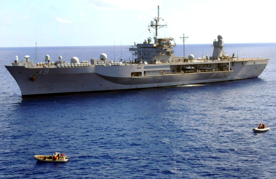 US Navy 090922-N-7478G-698 Rigid hull inflatable boats float alongside of the amphibious command ship USS Blue Ridge (LCC 19) during a search and rescue exercise