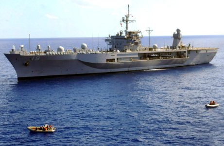 US Navy 090922-N-7478G-698 Rigid hull inflatable boats float alongside of the amphibious command ship USS Blue Ridge (LCC 19) during a search and rescue exercise