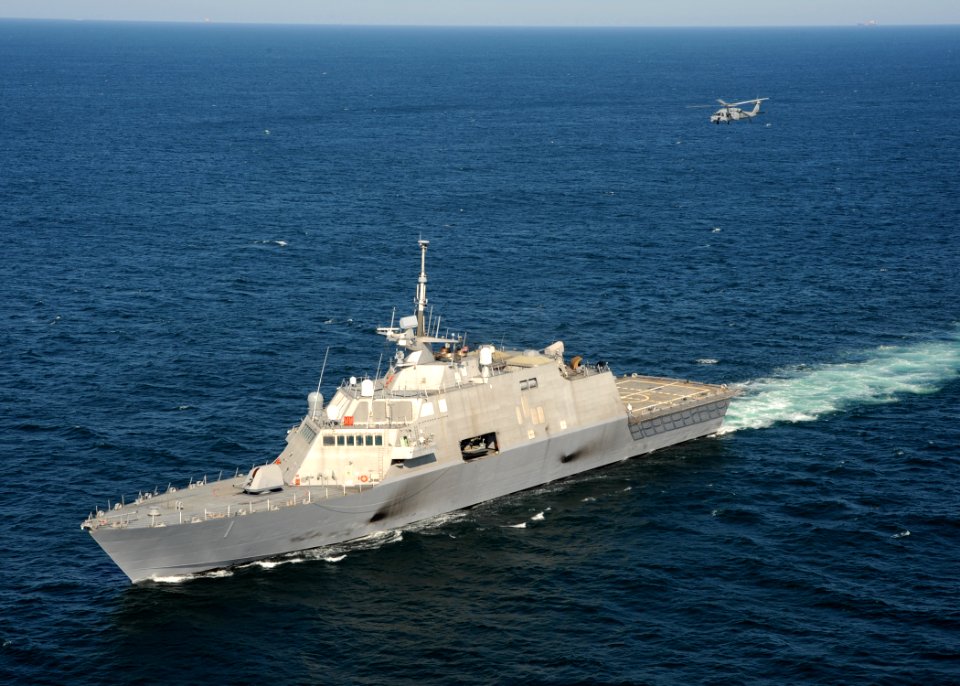 US Navy 090928-N-7241L-232 The littoral combat ship USS Freedom (LCS 1) conducts flight deck certification with an MH-60S Sea Hawk helicopter assigned to the Sea Knights of Helicopter Sea Combat Squadron (HSC) 22