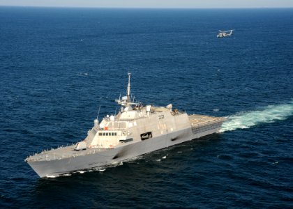 US Navy 090928-N-7241L-232 The littoral combat ship USS Freedom (LCS 1) conducts flight deck certification with an MH-60S Sea Hawk helicopter assigned to the Sea Knights of Helicopter Sea Combat Squadron (HSC) 22