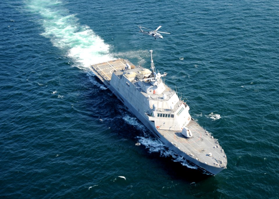 US Navy 090928-N-7241L-091 The littoral combat ship USS Freedom (LCS 1) conducts flight deck certification with an MH-60S Sea Hawk helicopter assigned to the Sea Knights of Helicopter Sea Combat Squadron (HSC) 22