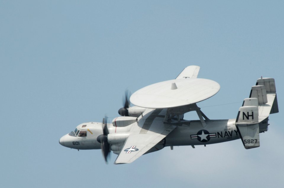 US Navy 090929-N-3038W-067 An E2-C Hawkeye assigned to the Wallbangers of Carrier Airborne Early Warning Squadron (VAW) 117 performs a fly-by