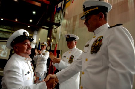 US Navy 091002-N-9818V-567 Naval Surface Force Atlantic Force Master Chief Petty Officer Jerry Haueter thanks his official party