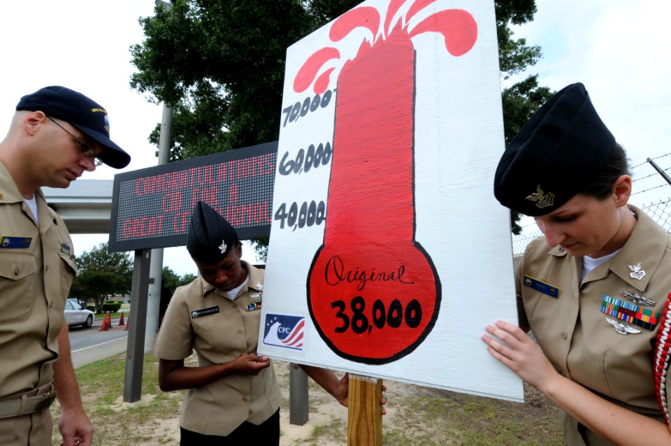 US Navy 091002-N-5328N-088 Instructors at the Center for Information Dominance (CID) Corry Station install a Combined Federal Campaign status sign