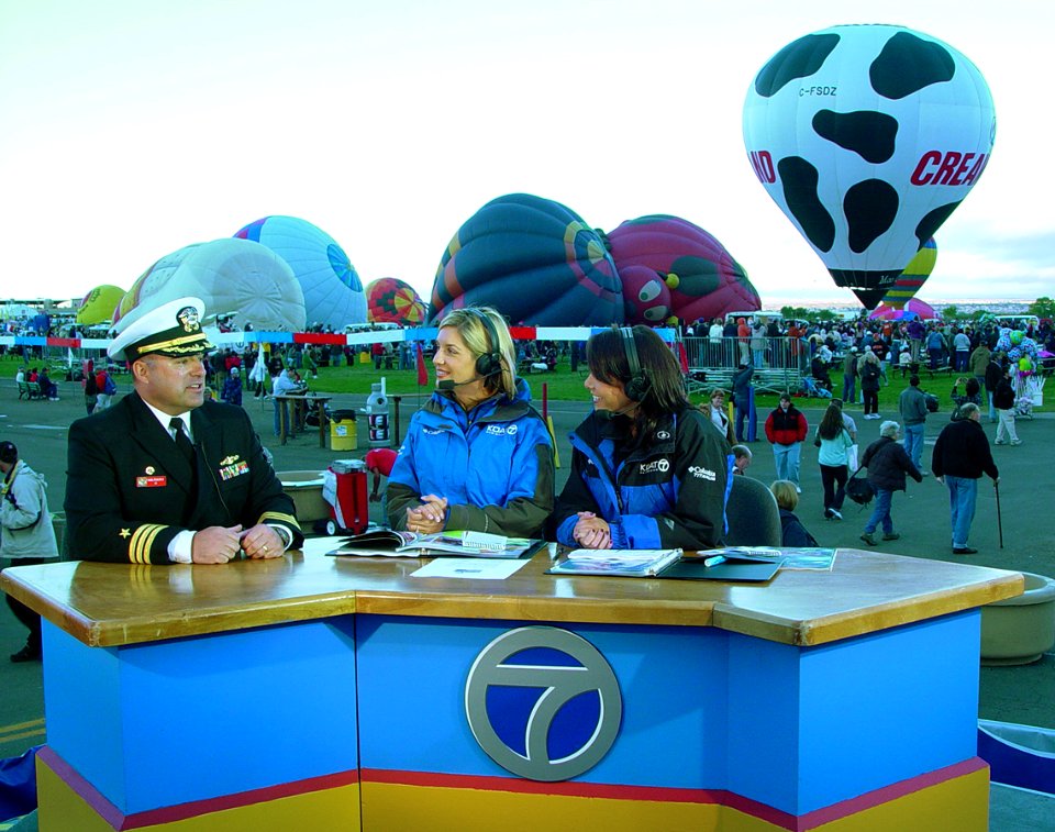 US Navy 091004-N-2888Q-002 Cmdr. Mark Prokopius, commanding officer of the Virginia-class attack submarine USS New Mexico (SSN 779), is interviewed on the KOAT-TV ABC morning television show