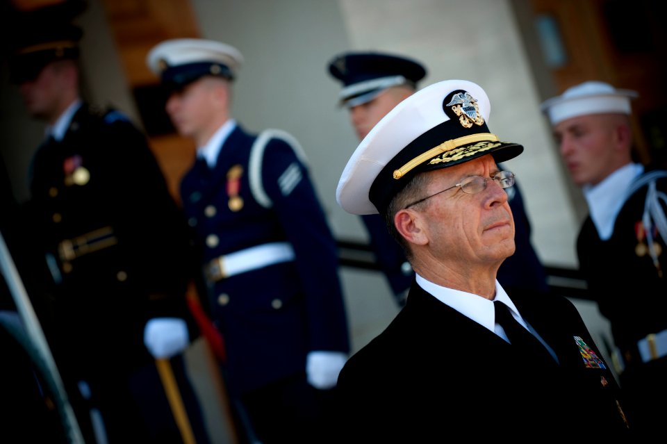 US Navy 091008-N-0696M-022 U.S. Navy Admiral Mike Mullen, chairman of the Joint Chiefs of Staff welcomes Lt. Gen. Hamad Mohammed to the Pentagon