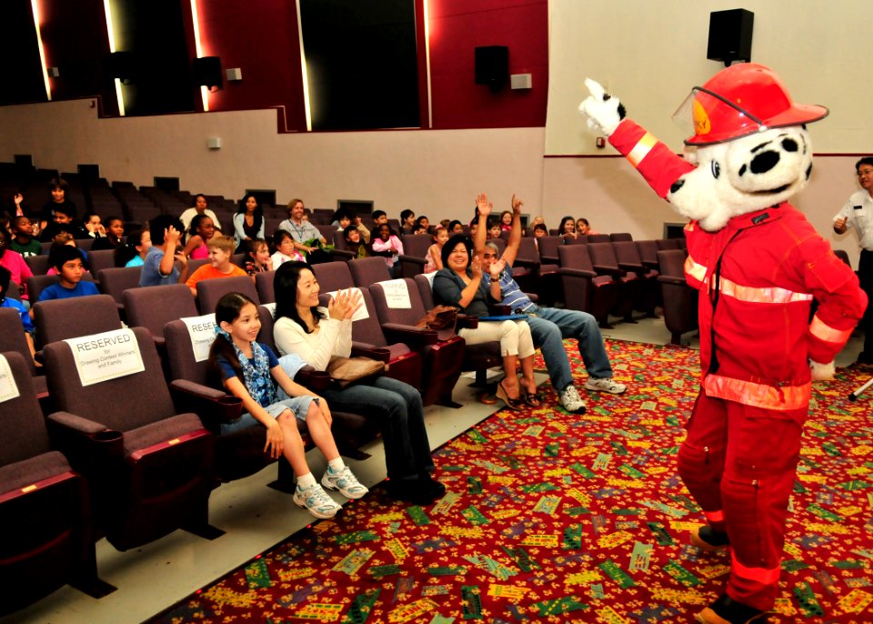 US Navy 091006-N-4031K-050 Smokey the Dog dances for students at Shirley Lanham Elementary School