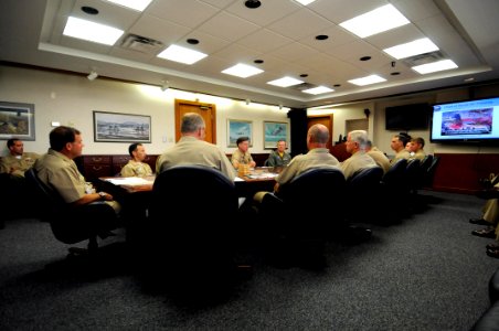 US Navy 091007-N-2728S-016 Vice Adm. Mark E. Ferguson III, Chief of Naval Personnel meets with leadership from Naval Air Training Command on board Naval Air Station Corpus Christi