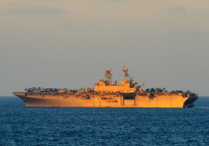 US Navy 091010-N-5345W-292 The amphibious assault ship USS Bataan (LHD 5) navigates off the coast of Alexandria, Egypt, during the biennial, multinational exercise Bright Star 2009