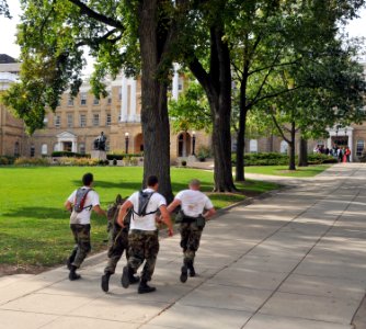 US Navy 091010-N-8848T-018 University of Wisconsin Navy ROTC midshipmen run up Bascom Hill during an urban adventure run on the University of Wisconsin-Madison campus