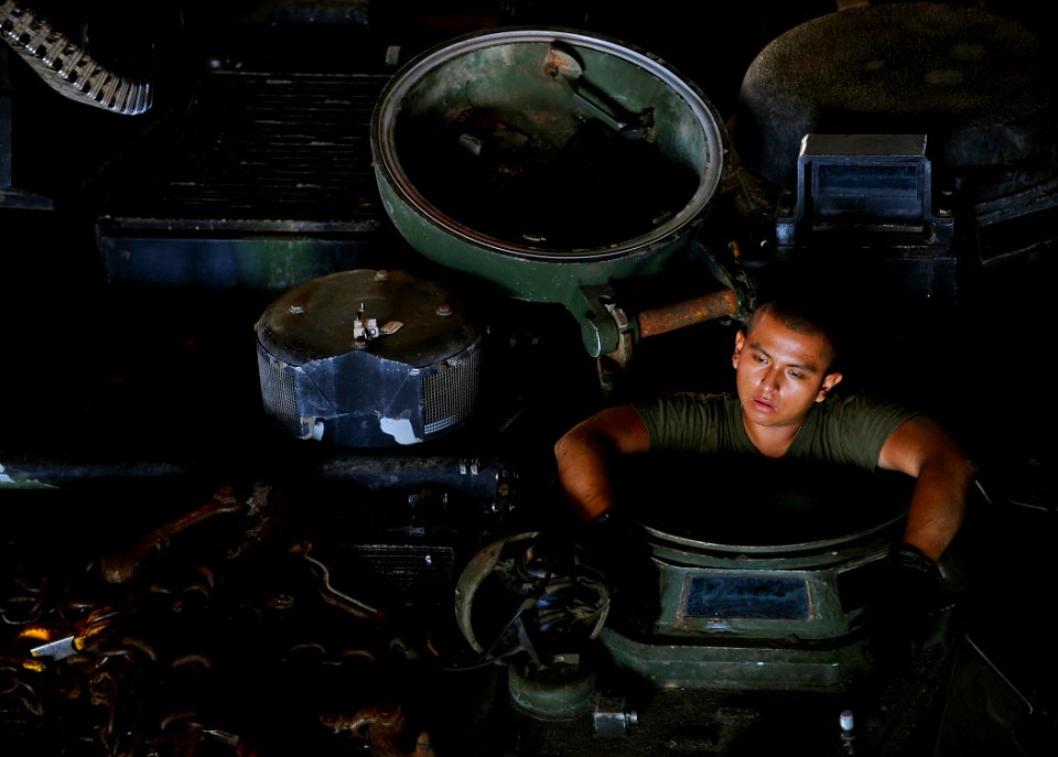 US Navy 091010-N-5345W-247 A Marine amphibious assault vehicle (AAV) operator assigned to the 22nd Marine Expeditionary Unit (22nd MEU)