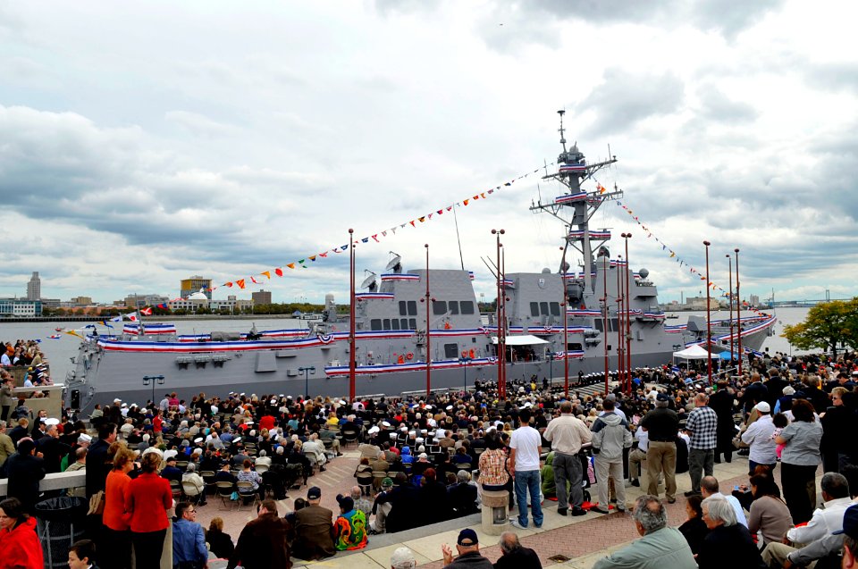 US Navy 091010-N-8273J-122 The Arleigh Burke class guided-missile destroyer USS Wayne E. Meyer (DDG 108) is berthed at Penn's Landing for her commissioning ceremony in Philadelphia