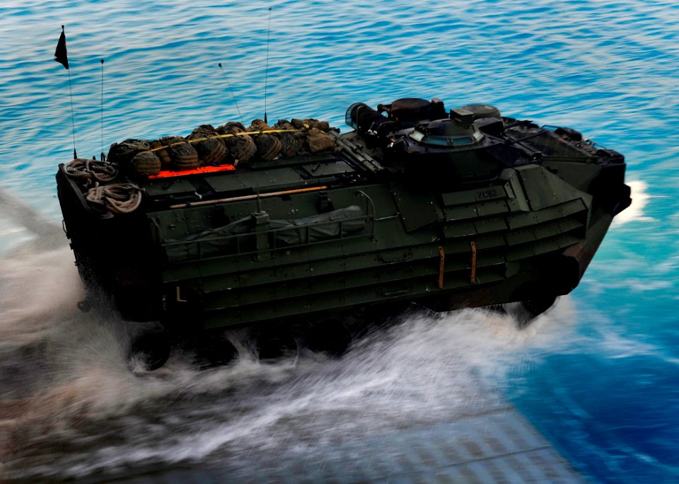 US Navy 091010-N-5345W-063 An amphibious assault vehicle (AAV) assigned the 22nd Marine Expeditionary Unit (22nd MEU) exits the well deck