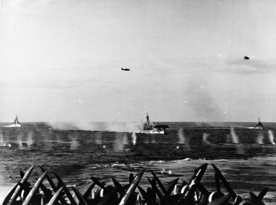 USS Bataan (CVL-29) under attack off Japan on 20 March 1945 (80-G-319232)