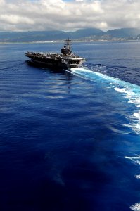 US Navy 091013-N-1635S-003 The aircraft carrier USS Ronald Reagan (CVN 76) transits towards Pearl Harbor, Hawaii for a scheduled port visit on October 13, 2009, the U.S. Navy's 234th birthday