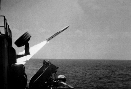 USS Barney (DDG-6) launches a RIM-66 Standard missile, in 1984