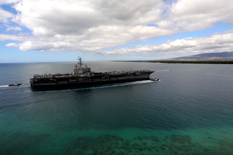 US Navy 091013-N-1635S-004 The aircraft carrier USS Ronald Reagan (CVN 76) enters Pearl Harbor, Hawaii for a scheduled port visit on October 13, 2009, the U.S. Navy's 234th birthday
