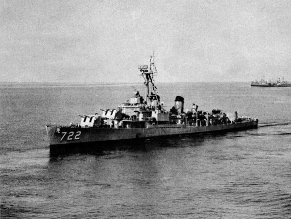 USS Barton (DD-722) underway in the Mediterranean Sea, in 1956