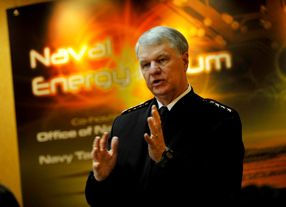 US Navy 091014-N-8273J-028 Chief of Naval Operations (CNO) Adm. Gary Roughead speaks during a press conference at the 2009 Naval Energy Forum