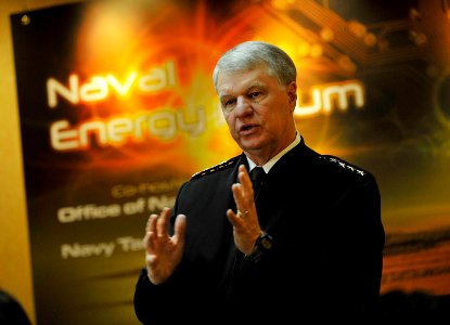 US Navy 091014-N-8273J-028 Chief of Naval Operations (CNO) Adm. Gary Roughead speaks during a press conference at the 2009 Naval Energy Forum