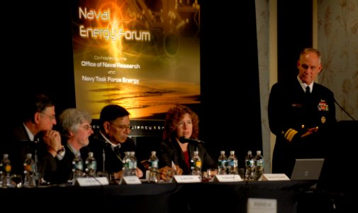 US Navy 091015-N-7676W-119 Rear Adm. Nevin P. Carr, Chief of Naval Research, leads an inter-agency panel on energy innovations and federal collaboration opportunities