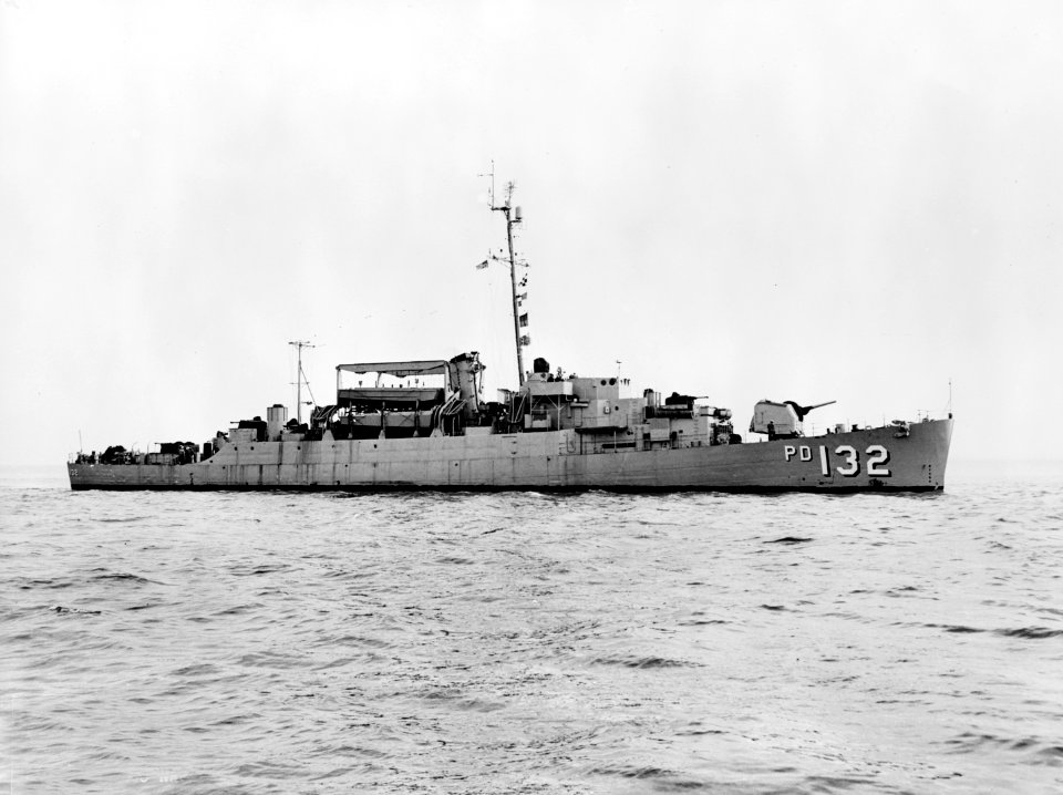 USS Balduck (APD-132) off the San Francisco Naval Shipyard on 23 March 1954 (7575343)