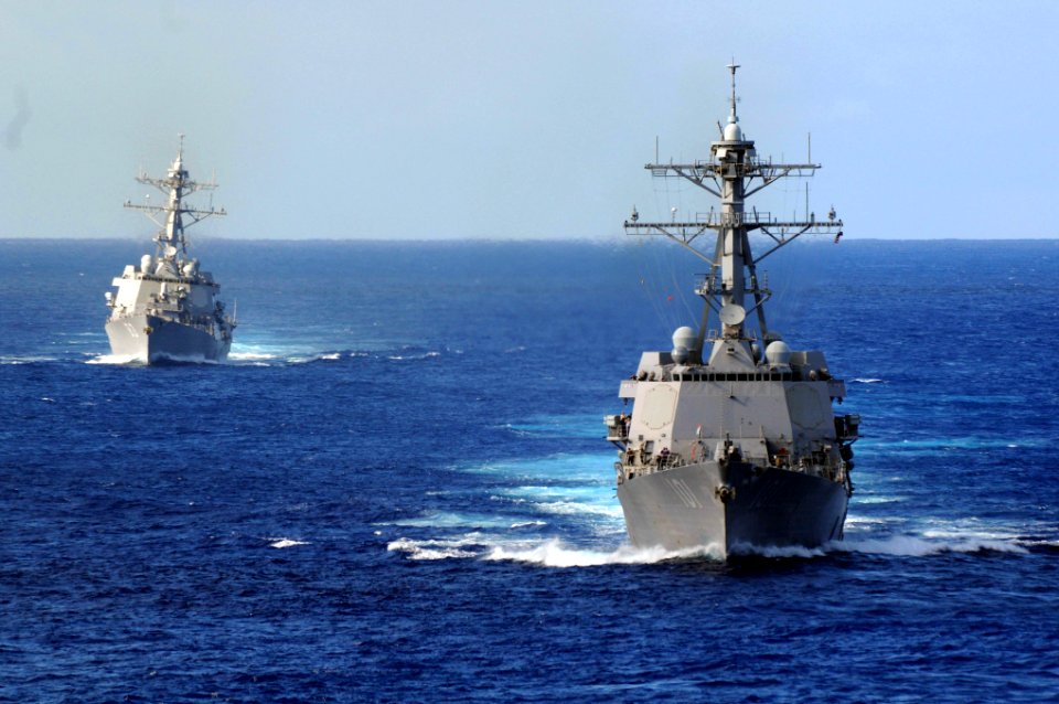 US Navy 091016-N-9132C-084 The guided-missile destroyer USS Gridley (DDG 101), right, and the guided-missile destroyer USS Howard (DDG 83) transit in the Pacific Ocean