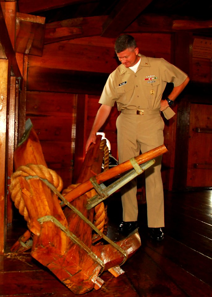 US Navy 091016-N-9573A-033 Master Chief Petty Officer of the Navy (MCPON) Rick West tours the Turtle Ship at the Republic of Korea Naval Academy