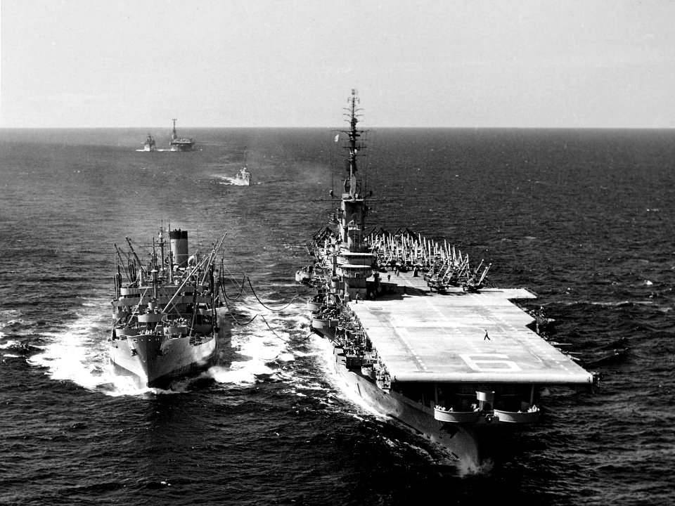 USS Ashtabula (AO-51) refuels Essex (CVA-9) 1955
