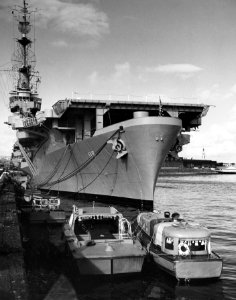USS Badoeng Strait (CVE-116) bow view in late 1940s