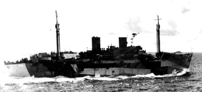 USS Audrain (APA-59) underway at sea, circa in early January 1945 (80-G-355074)
