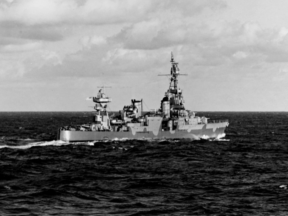 USS Augusta (CA-31) underway in the Atlantic Ocean on 18 April 1942 (80-G-20288)