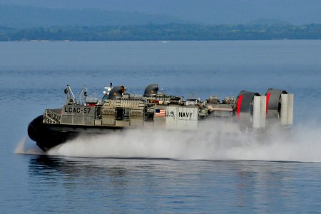 US Navy 091020-N-0807W-293 A landing craft, air cushion departs the well deck of the amphibious dock landing ship USS Harpers Ferry (LSD 49) during the Amphibious Landing Exercise (PHIBLEX) 2009
