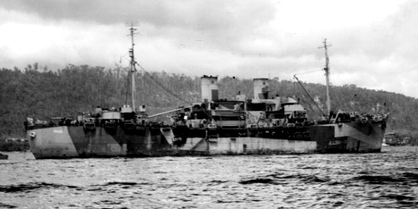 USS Audrain (APA-59) at anchor on 30 January 1945 (80-G-300768)