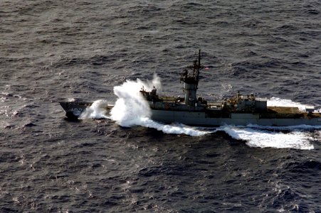 USS Badger (FF-1071) in heavy seas