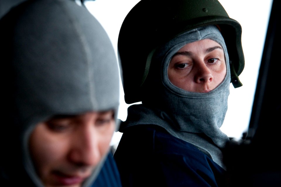 US Navy 091024-N-5319A-011 Lt. Amy Heck takes her watch on the bridge of the amphibious assault ship USS Nassau (LHA 4) during a general quarters drill