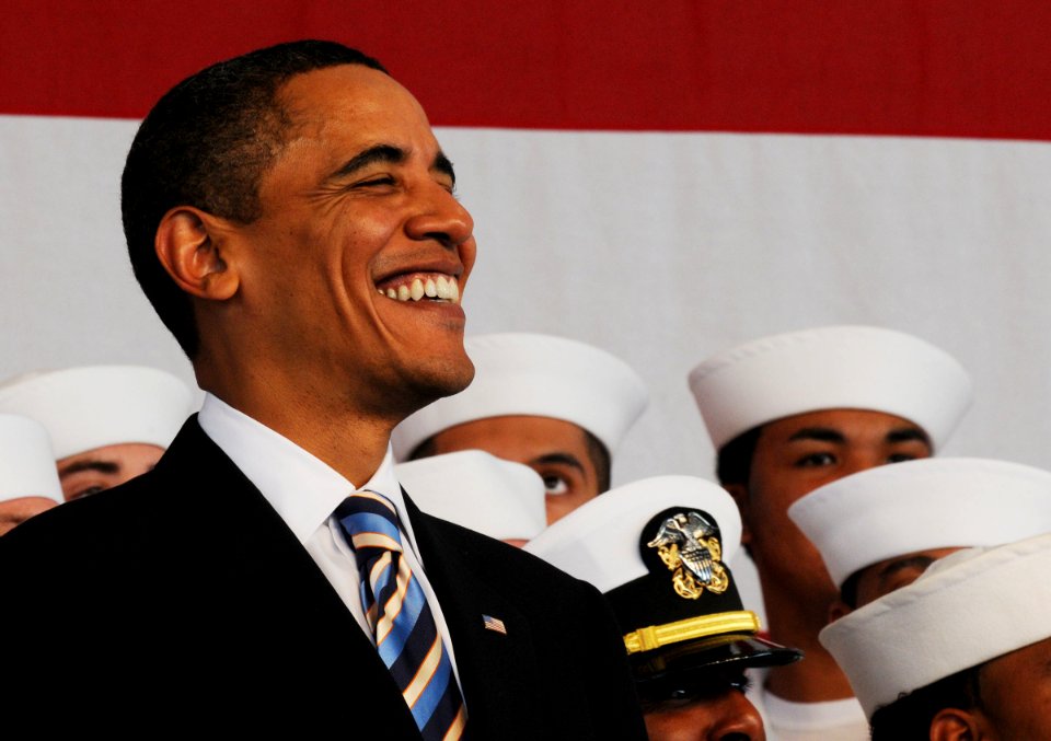 US Navy 091026-N-1522S-006 President Barack Obama stands with service members prior to delivering his remarks during a visit on board Naval Air Station Jacksonville