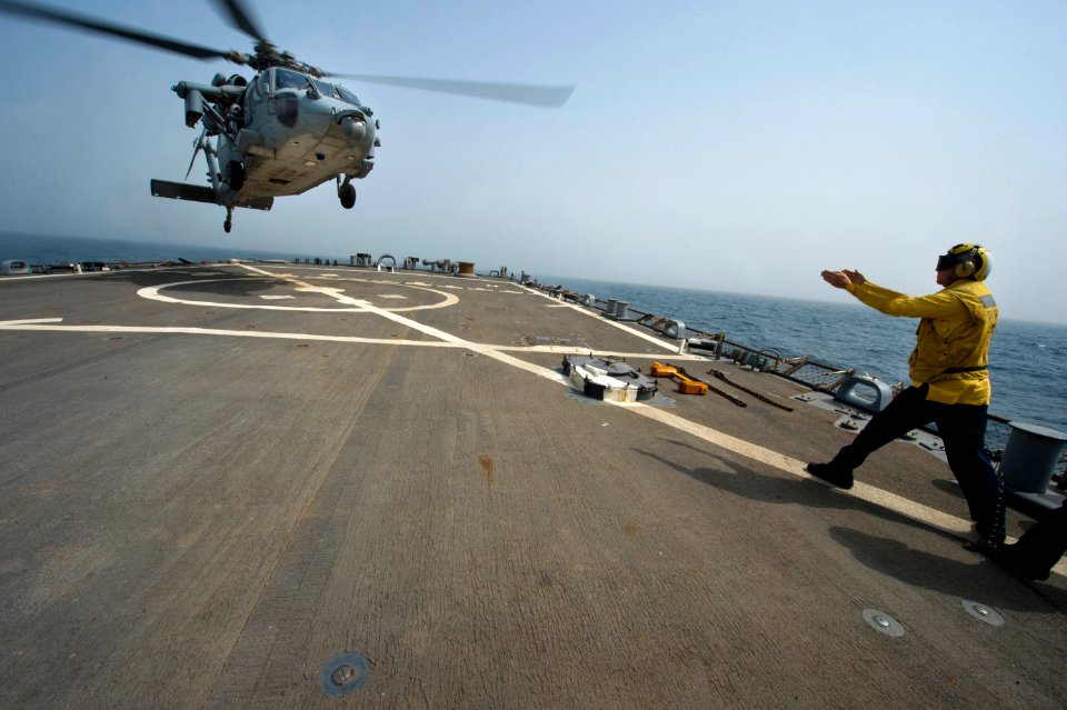 USS Arleigh Burke flight deck operations 140714-N-WD757-086