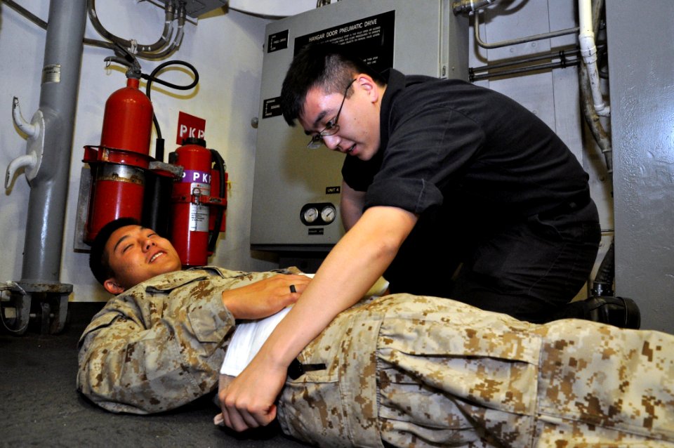 USS Arlington mass casualty drill 150507-N-GG458-005