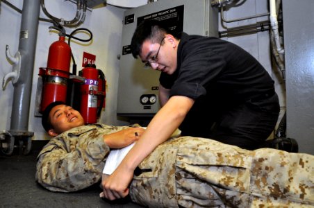 USS Arlington mass casualty drill 150507-N-GG458-005