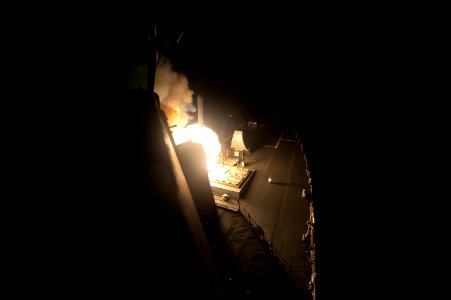 USS Arleigh Burke launches tomahawk missiles 140923-N-WD757-345