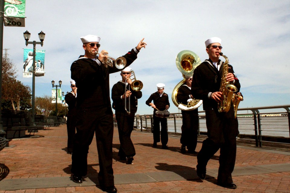US Navy 091103-N-6736S-105 The Navy Band ensemble, New Orleans Brass Band, plays on Canal Street near the New Orleans Aquarium